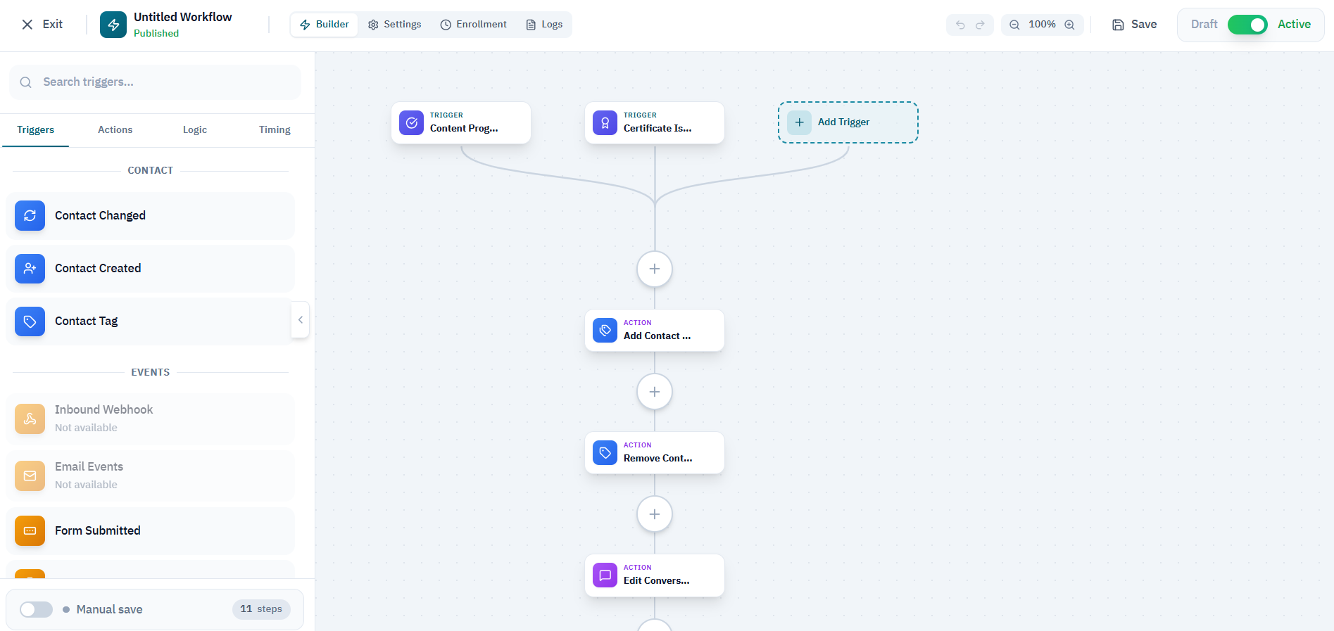 Connect actions in sequence