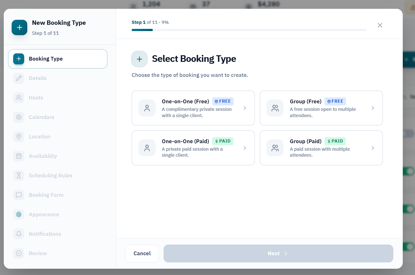 Choose a booking format