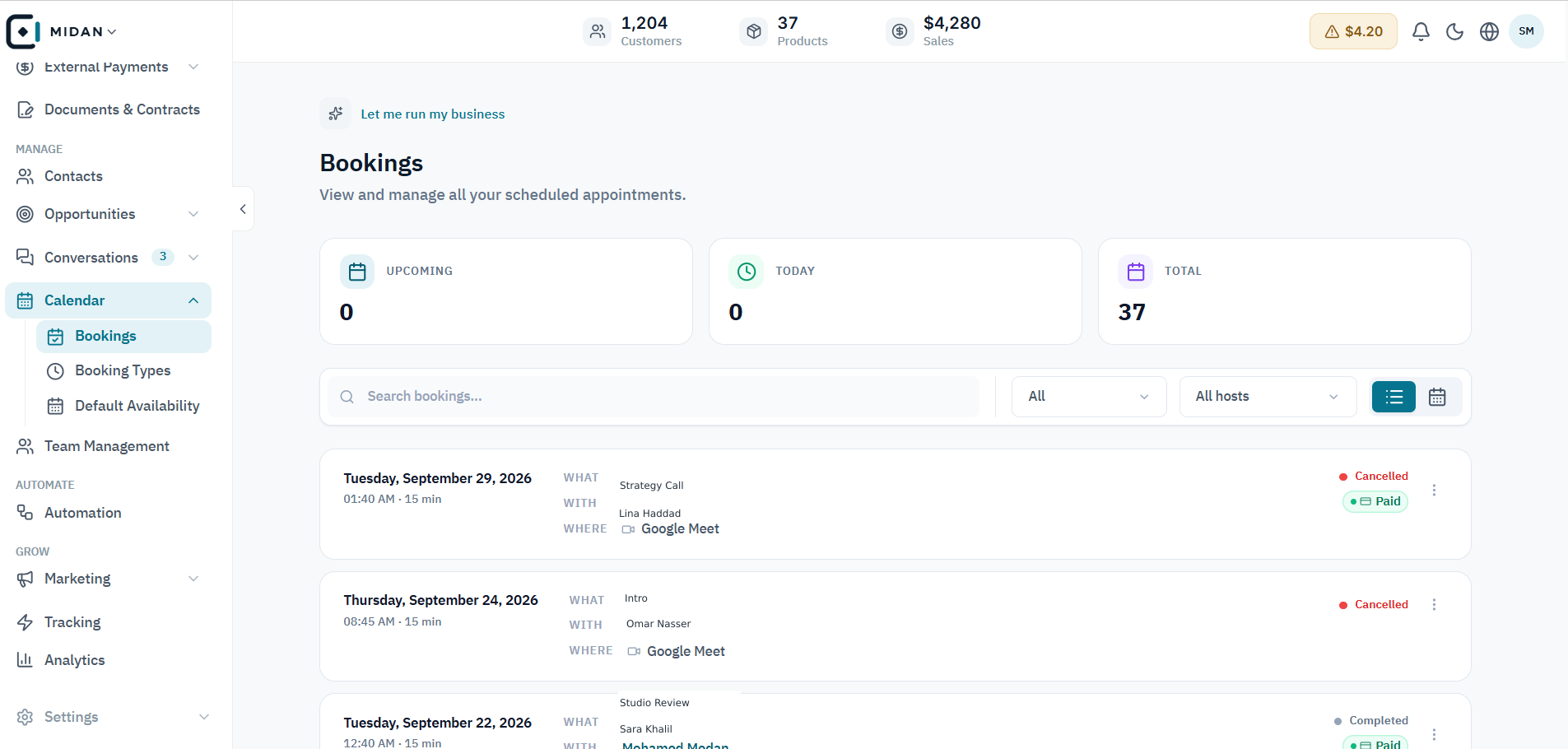 Review scheduled bookings in one view