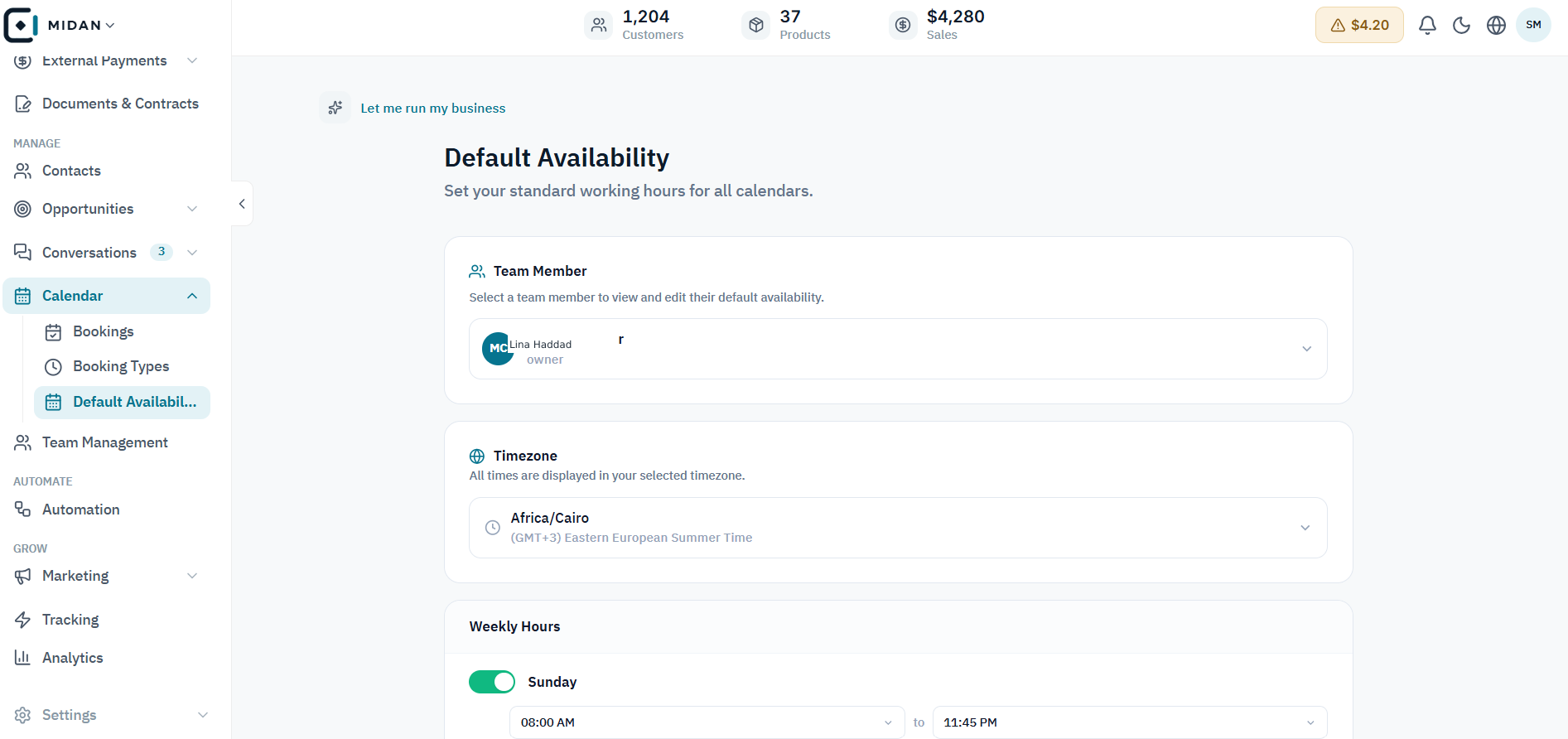 Set default hours for your team