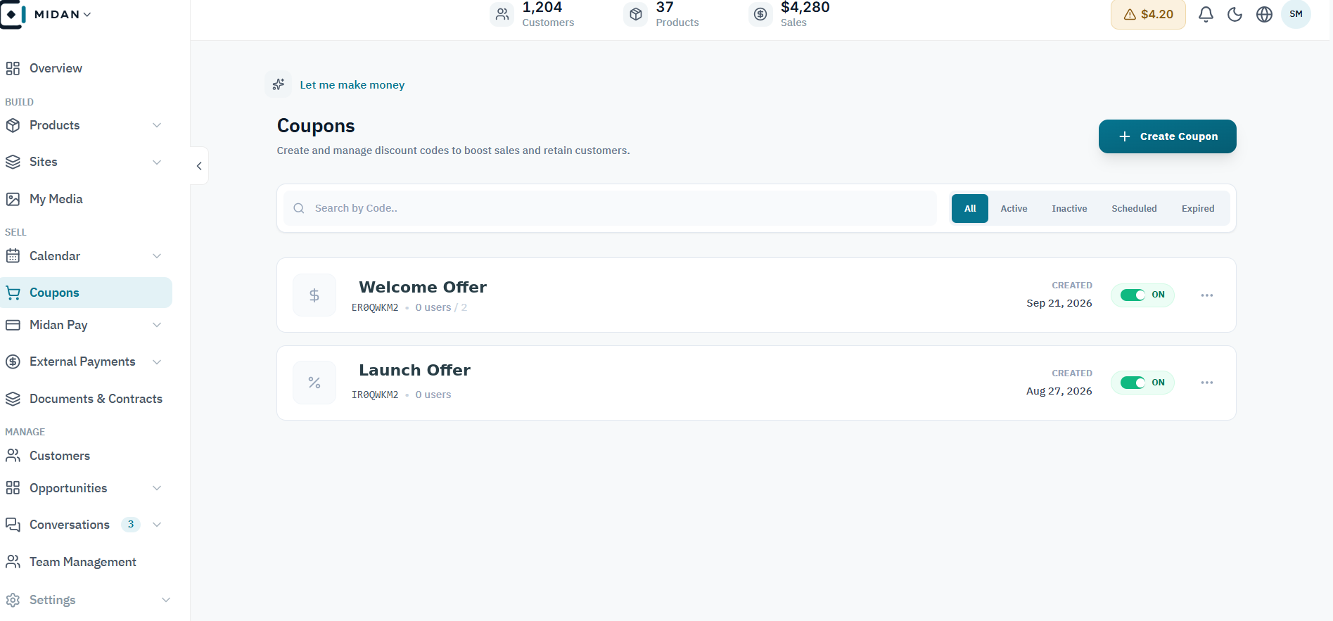 Midan product interface
