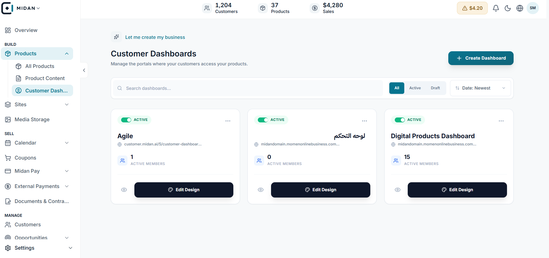 Manage customer dashboards