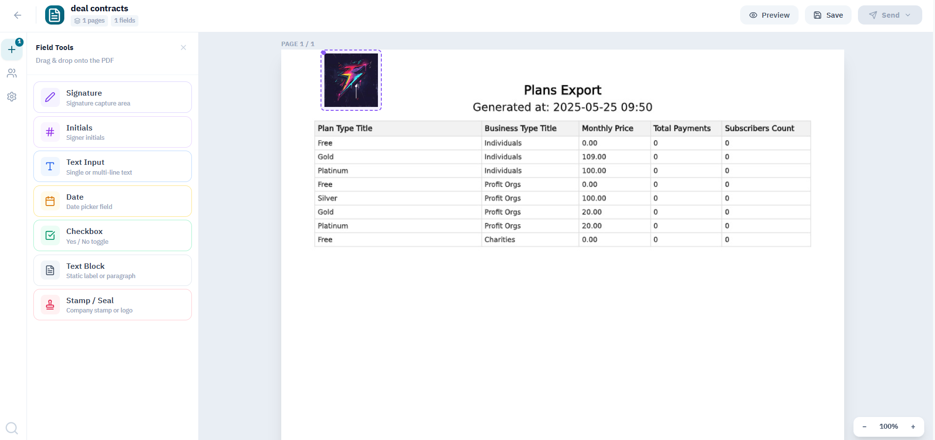 Add signing fields before sending.