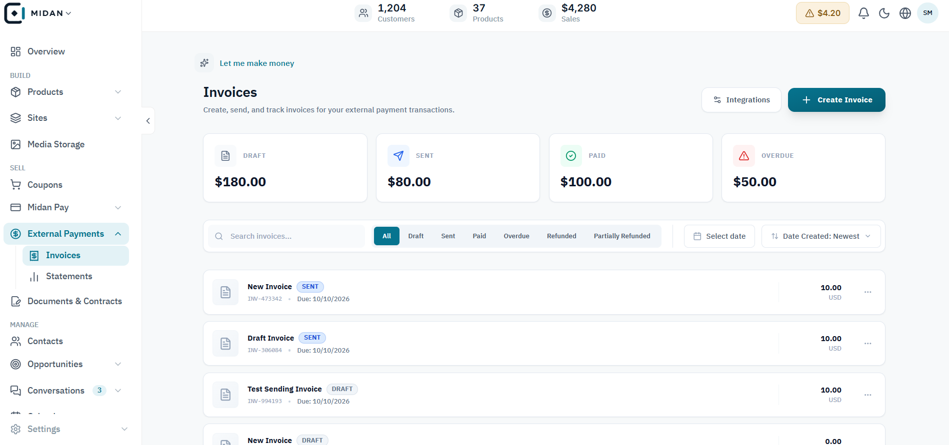 Track invoices from draft to payment