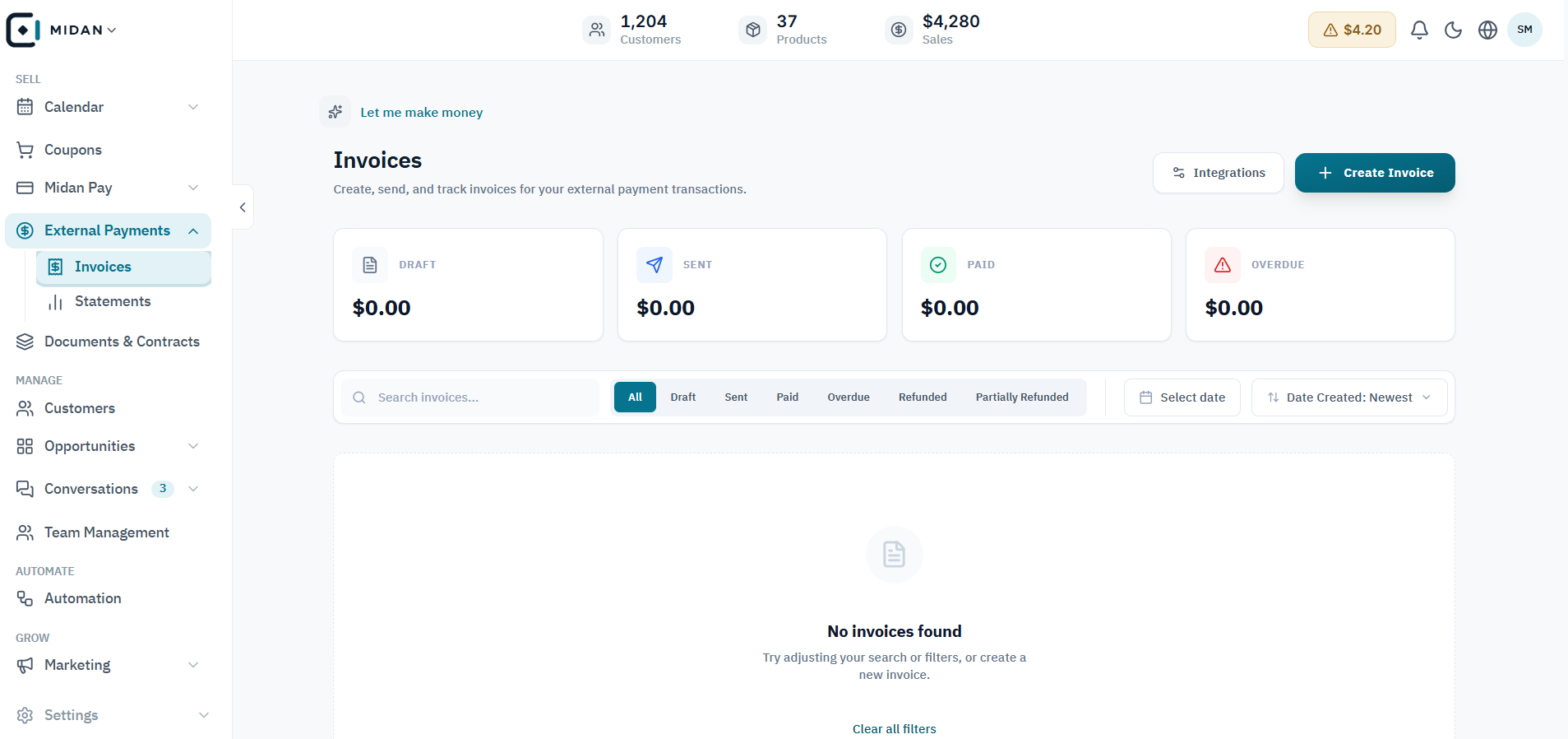 Midan product interface