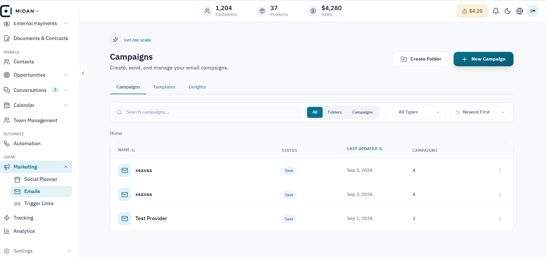 Keep email campaigns and status in view