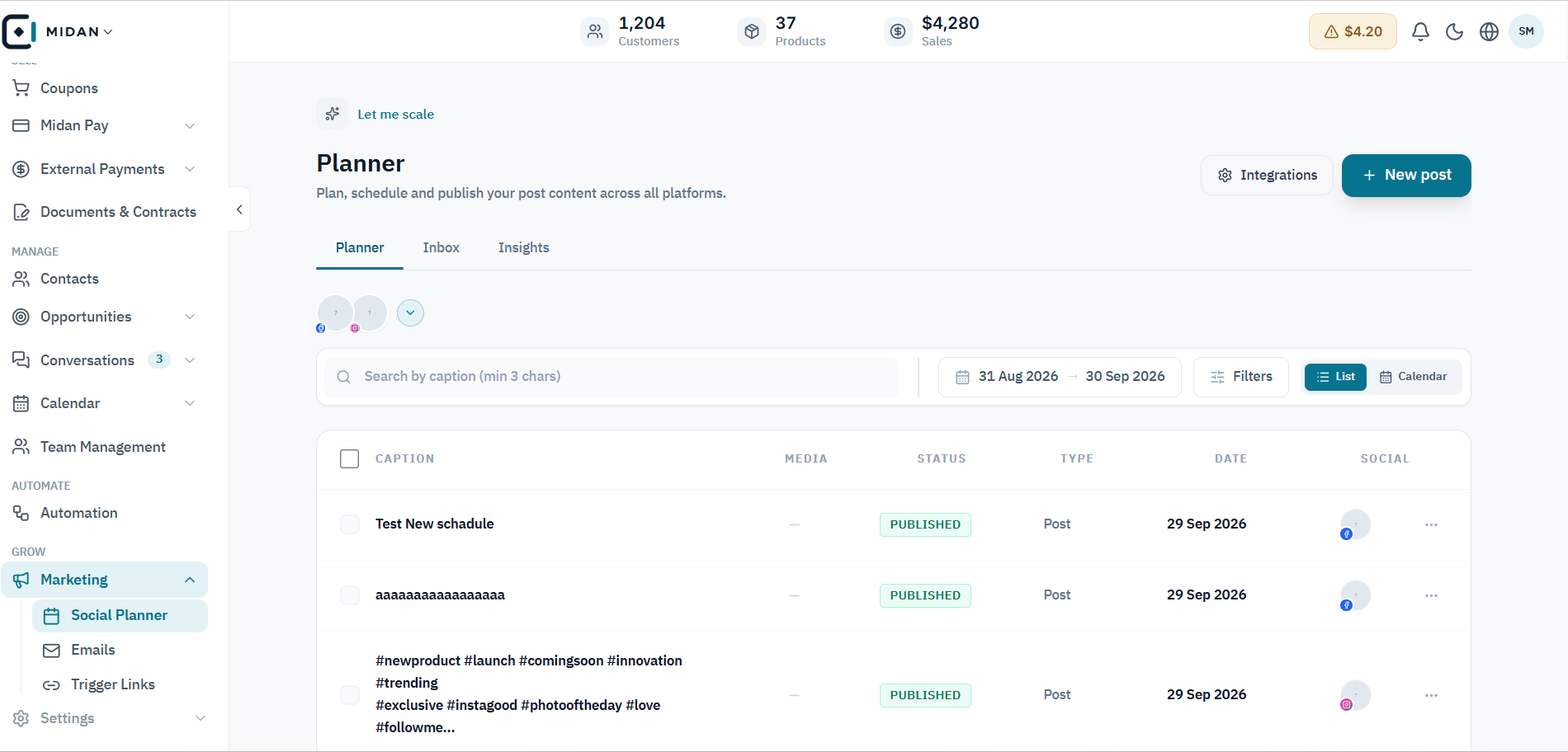 Review scheduled and published posts