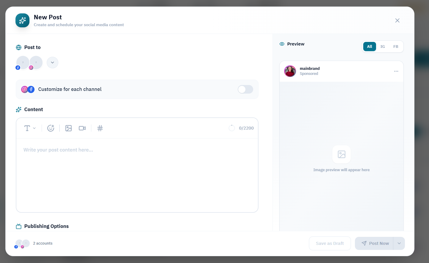 Compose a post for selected channels