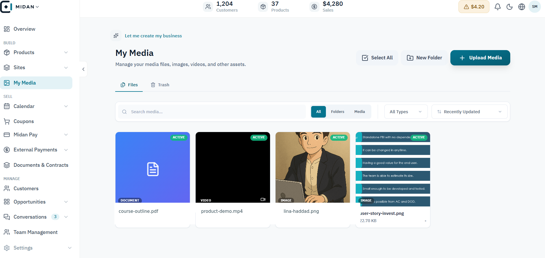 Midan product interface