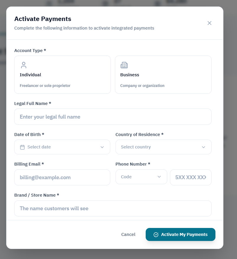 Complete payment activation