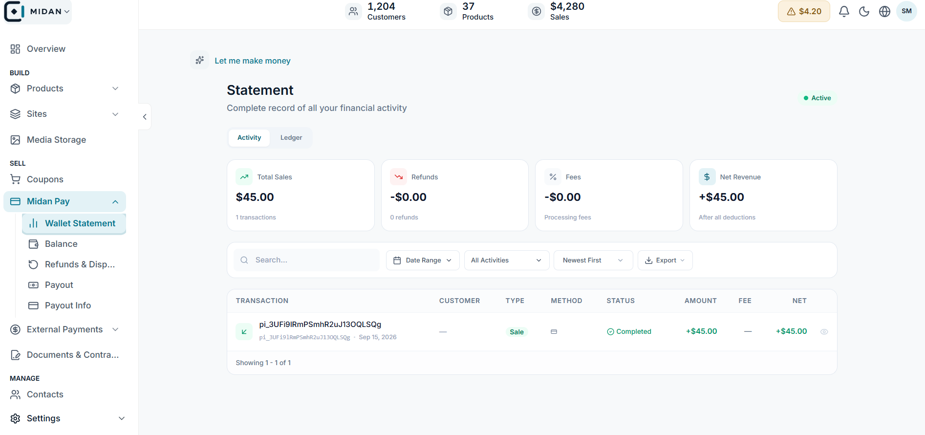 Review the wallet statement