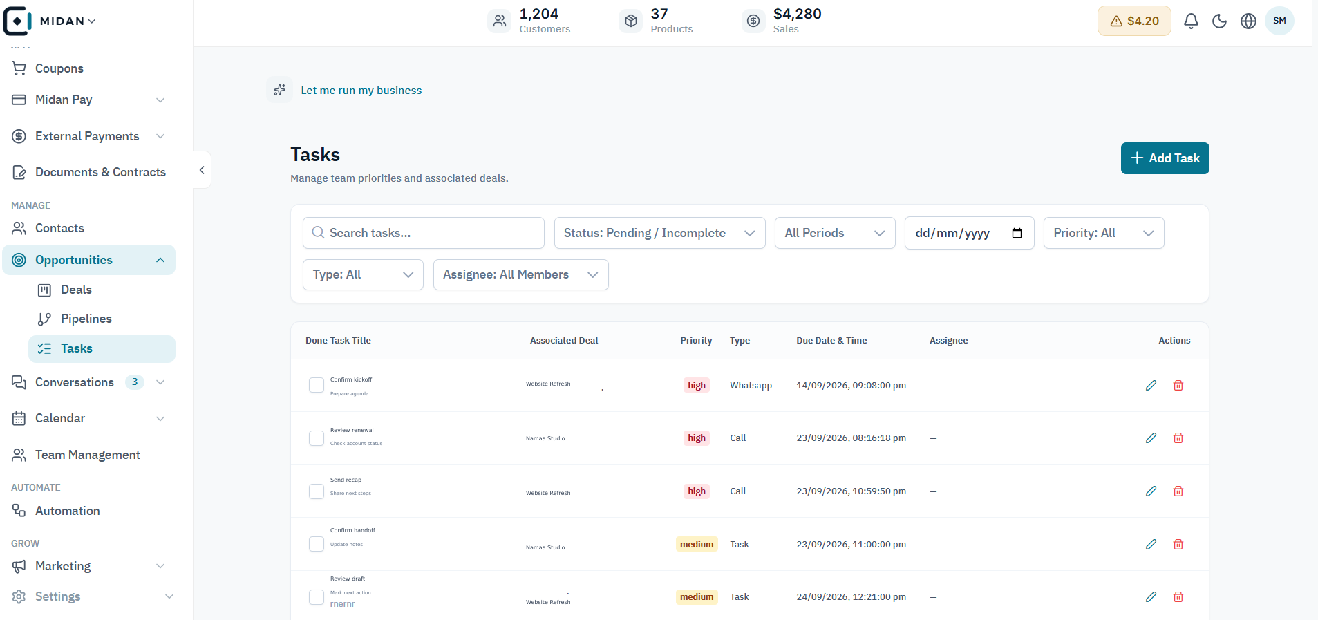 See follow-up tasks and their current status.