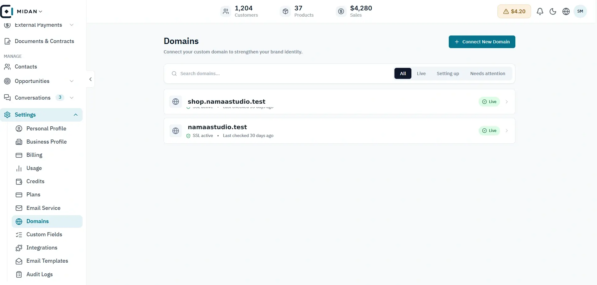 Connected domains