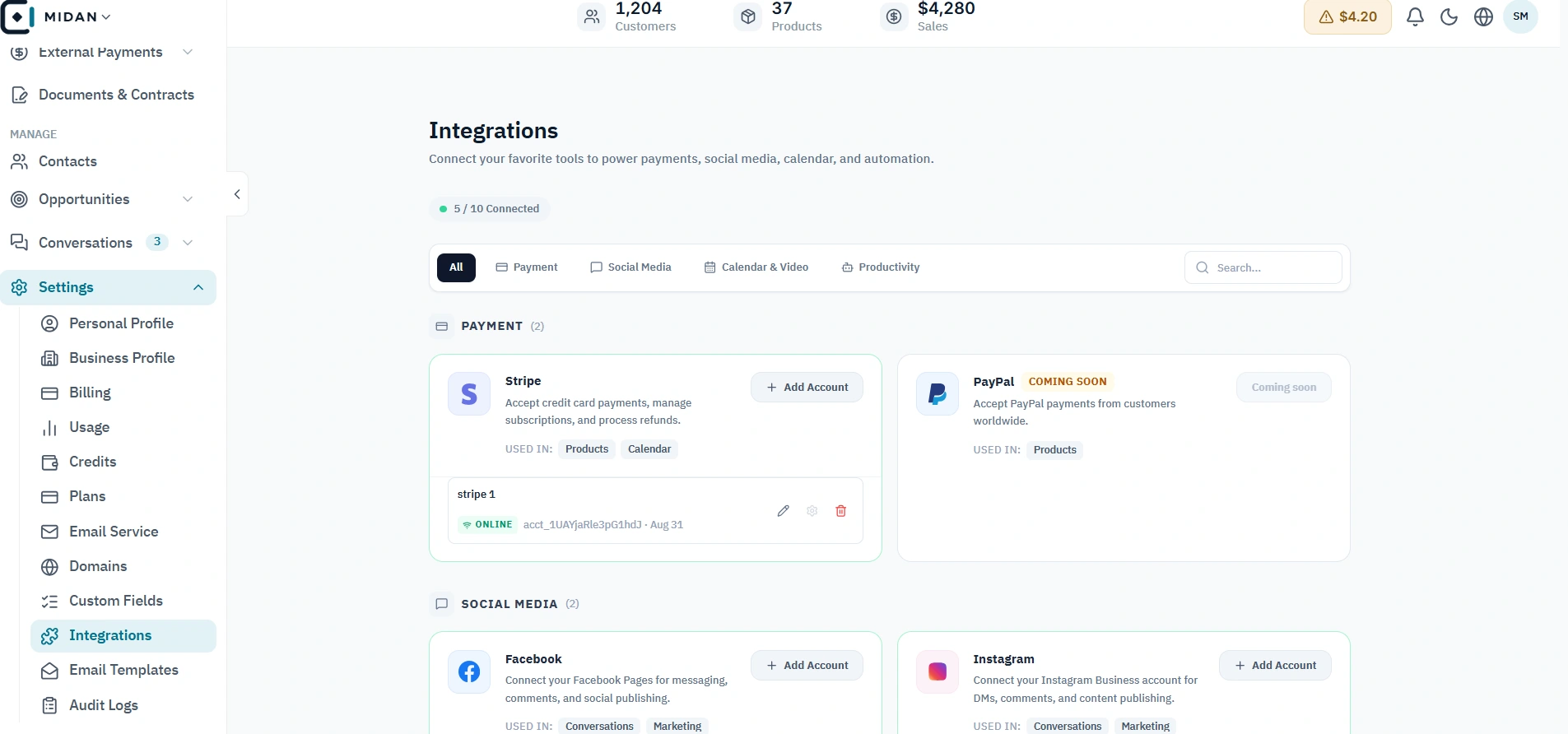 Midan product interface
