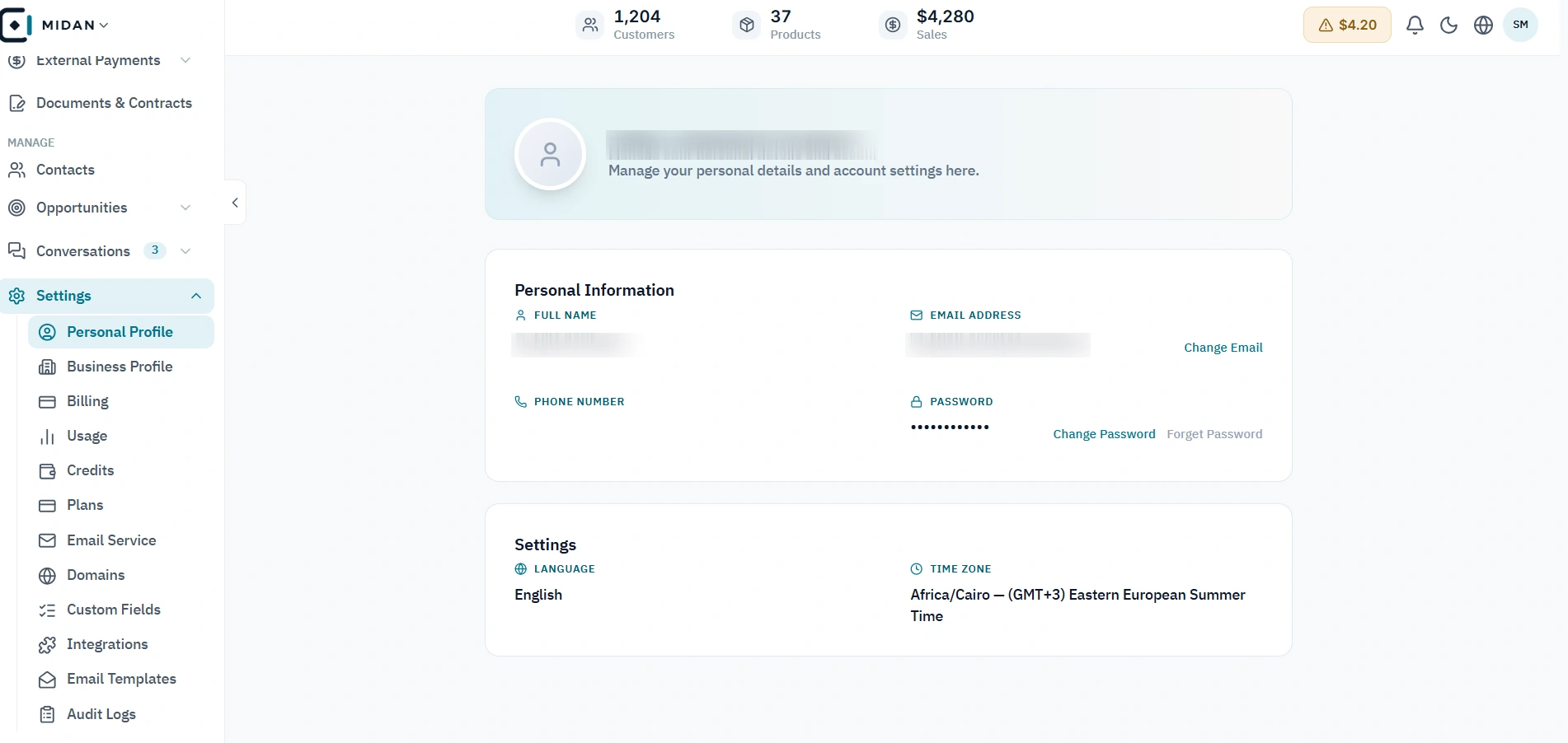 Personal profile details
