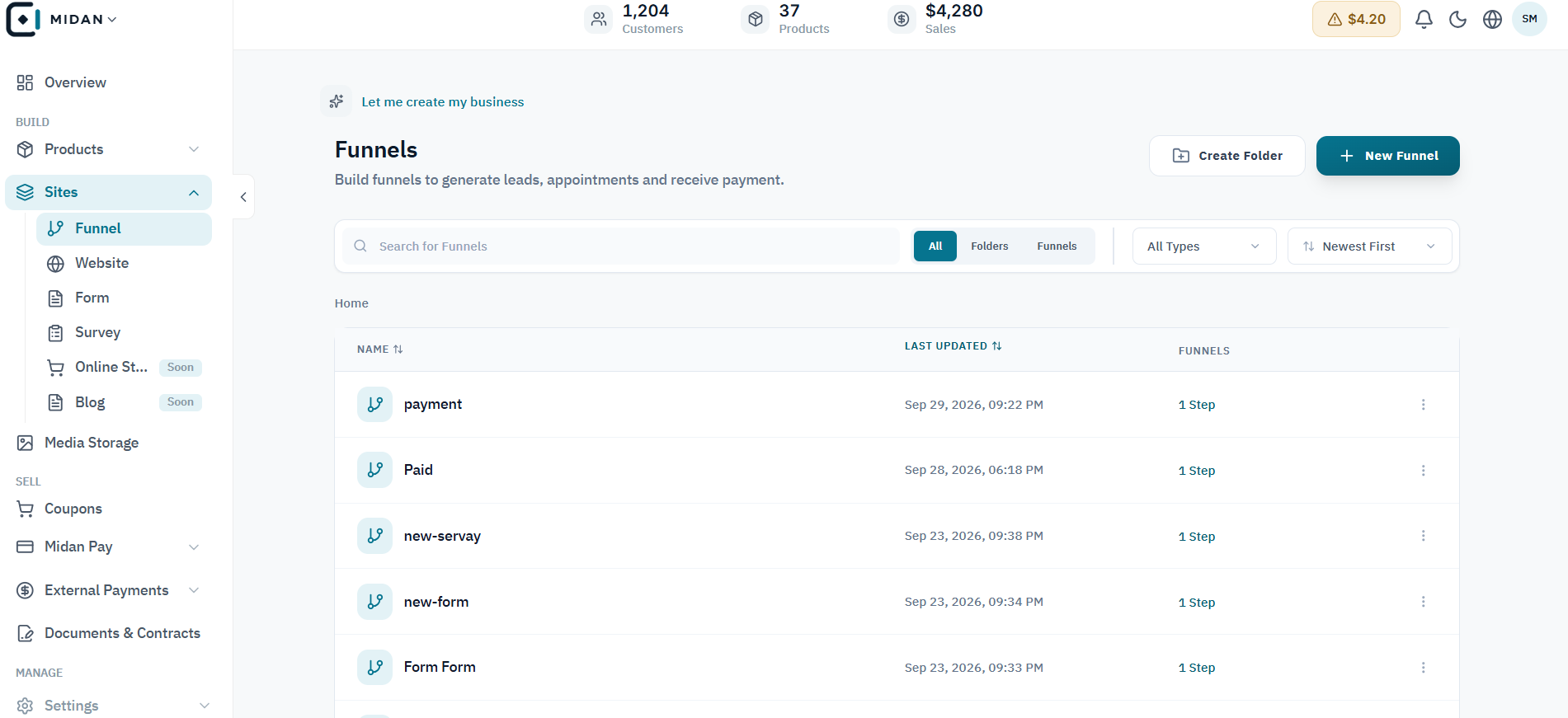 Review every funnel in one list
