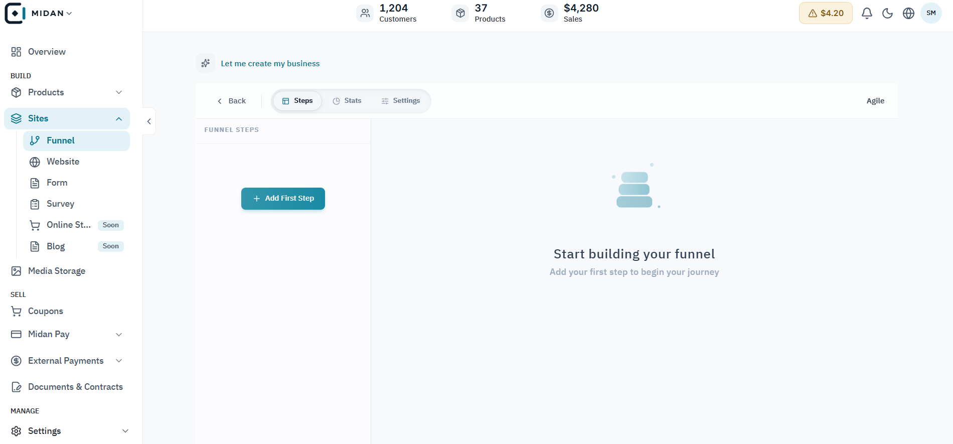 Start building from an empty funnel