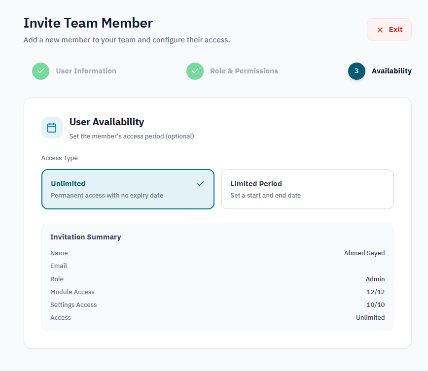 Set the member’s access period