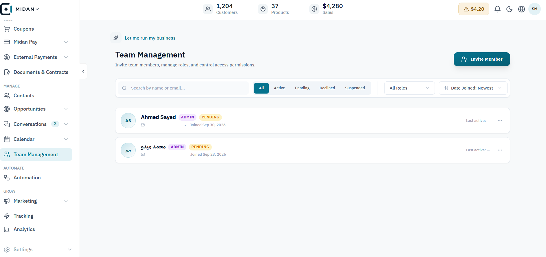 Midan product interface