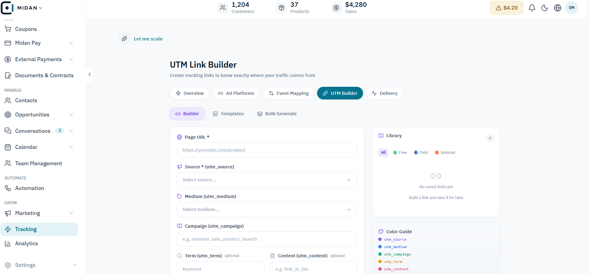 Midan product interface